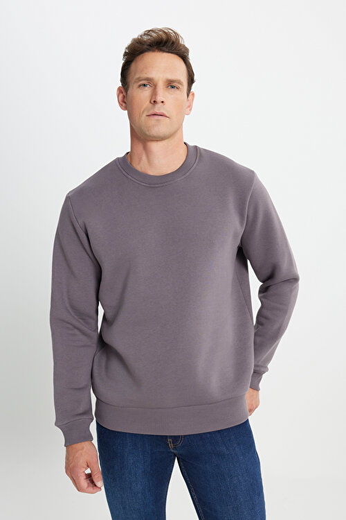 Standart Fit Normal Kesim İçi Polarlı 3 İplik Bisiklet Yaka Pamuklu Koyu Gri SweatshirtET5224100049KGR