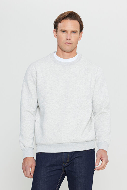 Standart Fit Normal Kesim İçi Polarlı 3 İplik Bisiklet Yaka Pamuklu Kar Melanj SweatshirtET5224100049KRJ