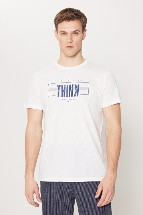 Standart Fit Normal Kesim Bisiklet Yaka Pamuklu Baskılı Ekru Pijama TakımıET9324200001EKR