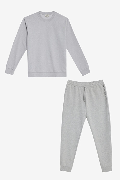 2 İplik Pamuklu Standart Fit Normal Kesim Gri Melanj ESOFMAN TAKIMI PAKETLİET940000P204GMJ