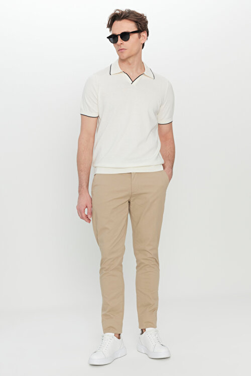 Pamuklu Slim Fit Dar Kesim Yan Cep Esnek Casual Camel PantolonETE001252379CML