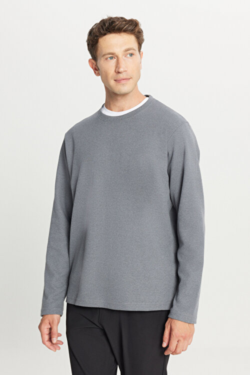 Pamuklu Standart Fit Normal Kesim Bisiklet Yaka Gri SweatshirtETE052261081GRI