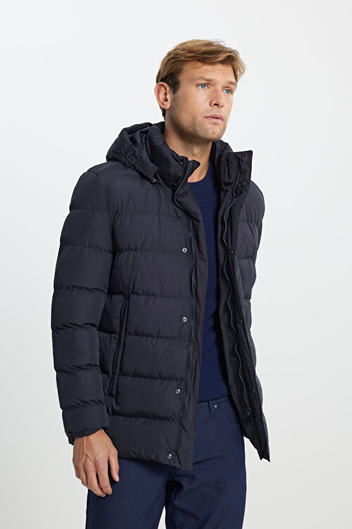 Standart Fit Normal Kesim Çıkma Kapüşon Yaka Yan Cepli Lacivert MontETE082510050LAC