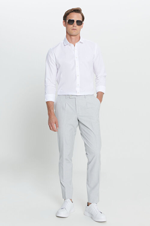 Comfort Fit Rahat Kesim Yan Cepli Desenli Beli Lastikli Gri PantolonYDA012420031GRI