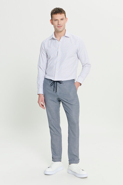 Comfort Fit Rahat Kesim Yan Cepli Desenli Beli Lastikli Lacivert PantolonYDA012420036LAC