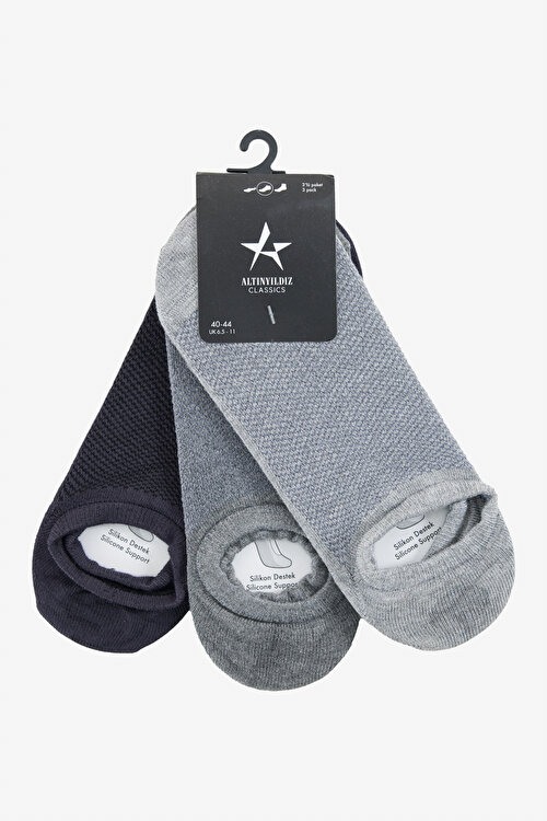 3'lü Bambu Sneaker Kaydırmaz Topuk Silikonlu Antrasit-Gri ÇorapYDA252420010ATG
