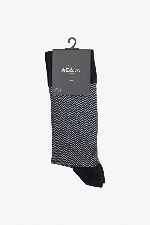 Desenli Bambu Tekli Gri-Siyah ÇorapYDA252420036GSY