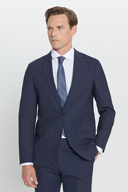 Su Geçirmez Slim Fit Dar Kesim Yünlü Nano Lacivert Takım ElbiseYDA301000011LAC