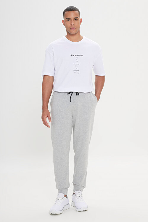 Standart Fit Beli ve Paçası Lastikli Rahat Spor Açık Gri-Melanj Eşofman AltıYDA512120001AGM