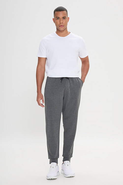 Standart Fit Beli ve Paçası Lastikli Rahat Spor Antrasit-Melanj Eşofman AltıYDA512120001ANM