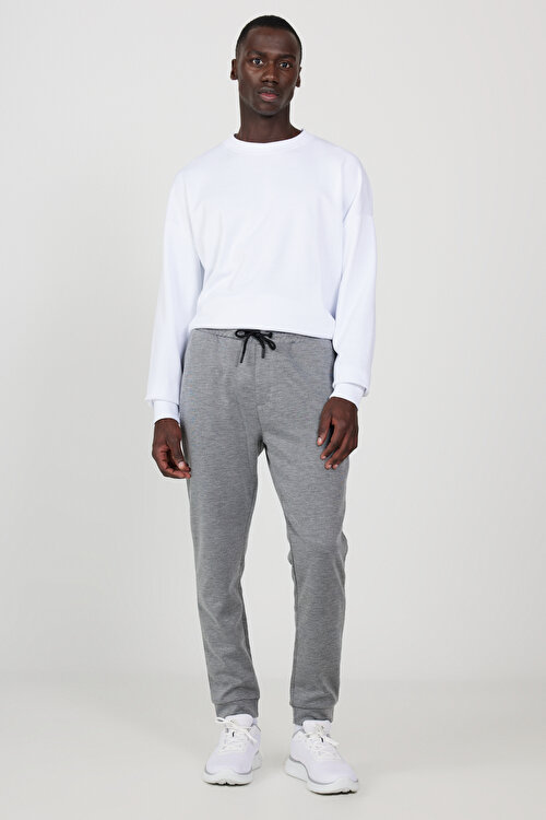 Standart Fit Beli ve Paçası Lastikli Rahat Spor Gri Melanj Eşofman AltıYDA512120001GMJ