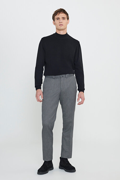 Comfort Fit Rahat Kesim Beli Gizli Lastikli Desenli Esnek Yan Cep Klasik Antrasit PantolonYDE012510031ATR