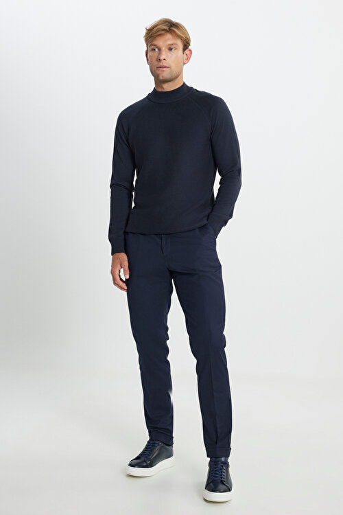 Yünlü Flanel Slim Fit Dar Kesim Beli Gizli Lastikli Yan Cep Klasik Lacivert PantolonYDE012510157LAC