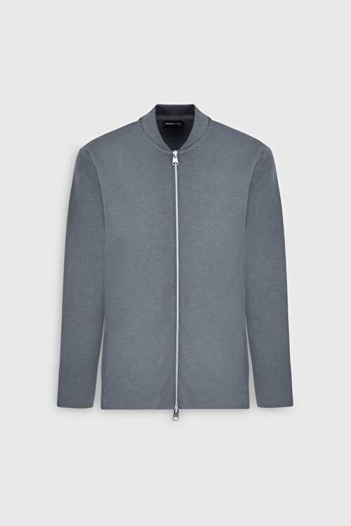 %100 Pamuk Standart Fit Normal Kesim Kolej Yaka Cepli Triko Gri Melanj Triko CeketYDE492510055GMJ